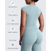 image:imageAoxjox Womens Cap Sleeve TShirts Crew Neck Velura Ruched Tee Without Padded Workout PlushFlex Gym Yoga Crop TopCloud Steel Blue