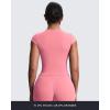 image:imageAoxjox Womens Cap Sleeve TShirts Crew Neck Velura Ruched Tee Without Padded Workout PlushFlex Gym Yoga Crop TopRose Clay