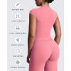 image:imageAoxjox Womens Cap Sleeve TShirts Crew Neck Velura Ruched Tee Without Padded Workout PlushFlex Gym Yoga Crop TopRose Clay