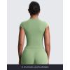 image:imageAoxjox Womens Cap Sleeve TShirts Crew Neck Velura Ruched Tee Without Padded Workout PlushFlex Gym Yoga Crop TopSage Drift