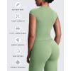 image:imageAoxjox Womens Cap Sleeve TShirts Crew Neck Velura Ruched Tee Without Padded Workout PlushFlex Gym Yoga Crop TopSage Drift