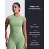 image:imageAoxjox Womens Cap Sleeve TShirts Crew Neck Velura Ruched Tee Without Padded Workout PlushFlex Gym Yoga Crop TopSage Drift