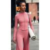 image:imageAoxjox Womens Geo Full Zip Velura Jacket Workout Buttery Soft PlushFlex Long Sleeve Thumbhole with Pocket CardiganRose Clay