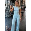 image:imageAoxjox Womens Velura Straight Leg Yoga Pants Buttery Soft PlushFlex MidWaist WideLeg for Workout amp Casual LeggingsCloud Steel Blue