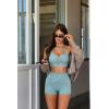 image:imageAoxjox Womens Workout Sports Bras Cross Back Fitness Athletic Velura Ruched Bra PlushFlex Yoga Crop TankCloud Steel Blue