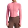 image:imageAoxjox Womens Geo Full Zip Velura Jacket Workout Buttery Soft PlushFlex Long Sleeve Thumbhole with Pocket CardiganRose Clay