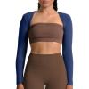 image:imageAoxjox Womens Long Sleeve Open Front Lexi Lined Bolero Shrug Crop Top CardiganBellwether Blue