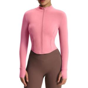image:imageAoxjox Womens Geo Full Zip Velura Jacket Workout Buttery Soft PlushFlex Long Sleeve Thumbhole with Pocket CardiganRose Clay