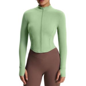 image:imageAoxjox Womens Geo Full Zip Velura Jacket Workout Buttery Soft PlushFlex Long Sleeve Thumbhole with Pocket CardiganSage Drift