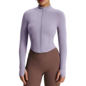 image:imageAoxjox Womens Geo Full Zip Velura Jacket Workout Buttery Soft PlushFlex Long Sleeve Thumbhole with Pocket CardiganSoft Amethyst
