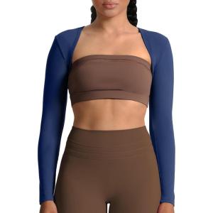 image:imageAoxjox Womens Long Sleeve Open Front Lexi Lined Bolero Shrug Crop Top CardiganBellwether Blue