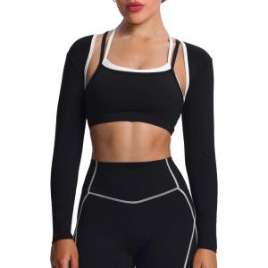 image:imageAoxjox Womens Long Sleeve Open Front Lexi Lined Bolero Shrug Crop Top CardiganBlack and White
