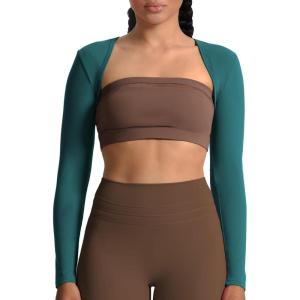 image:imageAoxjox Womens Long Sleeve Open Front Lexi Lined Bolero Shrug Crop Top CardiganDeep Lagoon
