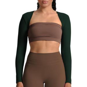 image:imageAoxjox Womens Long Sleeve Open Front Lexi Lined Bolero Shrug Crop Top CardiganForest Green Deep Depths Green