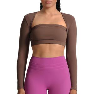 image:imageAoxjox Womens Long Sleeve Open Front Lexi Lined Bolero Shrug Crop Top CardiganFudge Coffee