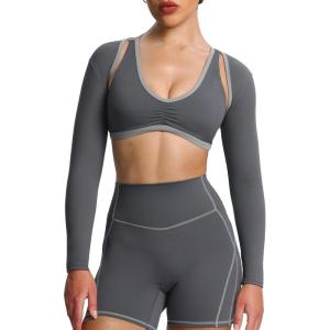 image:imageAoxjox Womens Long Sleeve Open Front Lexi Lined Bolero Shrug Crop Top CardiganIron GreyGrey