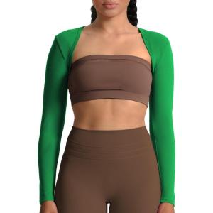 image:imageAoxjox Womens Long Sleeve Open Front Lexi Lined Bolero Shrug Crop Top CardiganJolly Green
