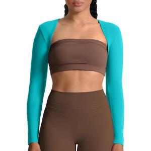 image:imageAoxjox Womens Long Sleeve Open Front Lexi Lined Bolero Shrug Crop Top CardiganLagoon Teal