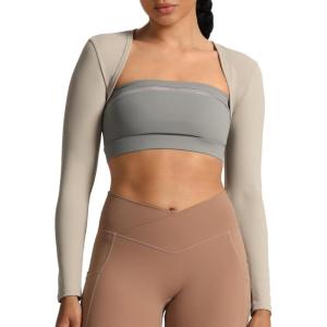 image:imageAoxjox Womens Long Sleeve Open Front Lexi Lined Bolero Shrug Crop Top CardiganMink