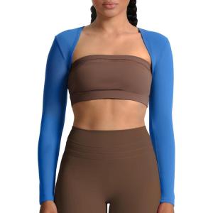 image:imageAoxjox Womens Long Sleeve Open Front Lexi Lined Bolero Shrug Crop Top CardiganMotion Blue