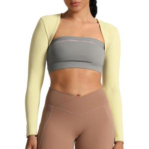 image:imageAoxjox Womens Long Sleeve Open Front Lexi Lined Bolero Shrug Crop Top CardiganPastel Yellow