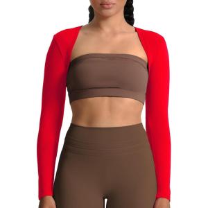 image:imageAoxjox Womens Long Sleeve Open Front Lexi Lined Bolero Shrug Crop Top CardiganRacing Red