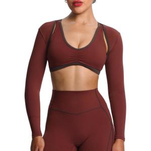 image:imageAoxjox Womens Long Sleeve Open Front Lexi Lined Bolero Shrug Crop Top CardiganRum RaisinMulch