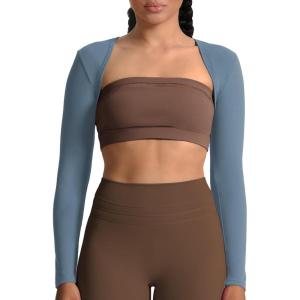 image:imageAoxjox Womens Long Sleeve Open Front Lexi Lined Bolero Shrug Crop Top CardiganSteel Blue