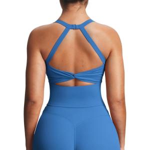 image:imageAoxjox Womens Workout Sleeveless Lola Longline Tank Fitness Training Gym Yoga Crop TanksMotion Blue