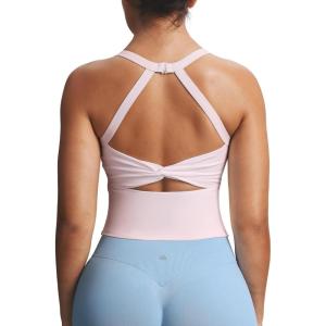 image:imageAoxjox Womens Workout Sleeveless Lola Longline Tank Fitness Training Gym Yoga Crop TanksSoft Blush