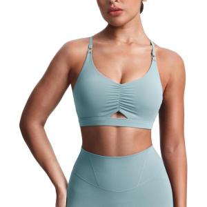 image:imageAoxjox Womens Workout Sports Bras Cross Back Fitness Athletic Velura Ruched Bra PlushFlex Yoga Crop TankCloud Steel Blue