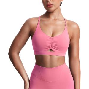 image:imageAoxjox Womens Workout Sports Bras Cross Back Fitness Athletic Velura Ruched Bra PlushFlex Yoga Crop TankRose Clay
