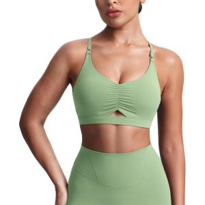 image:imageAoxjox Womens Workout Sports Bras Cross Back Fitness Athletic Velura Ruched Bra PlushFlex Yoga Crop TankSage Drift