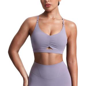 image:imageAoxjox Womens Workout Sports Bras Cross Back Fitness Athletic Velura Ruched Bra PlushFlex Yoga Crop TankSoft Amethyst