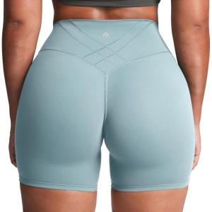 image:imageAoxjox Womens Workout Velura Biker Shorts High Waisted Hidden Scrunch PlushFlex Athletic Yoga Short 6Cloud Steel Blue
