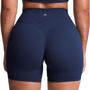image:imageAoxjox Womens Workout Velura Biker Shorts High Waisted Hidden Scrunch PlushFlex Athletic Yoga Short 6Midnight Navy
