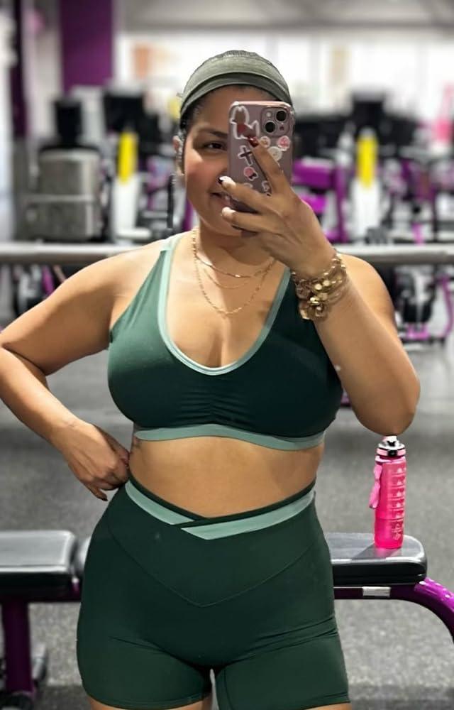 image:imageAoxjox Velma Workout Biker Shorts for Women Color Block CrossWaist High Waisted Exercise Gym Running Yoga Short 6Forest GreenSage Green