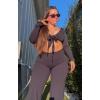 image:imageAoxjox Womens Athlenza Ruffle Wrap Tie Front Tops Long Sleeve Shrug Crop Top Ballet Yoga Workout CardiganBlack