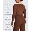 image:imageAoxjox Womens Athlenza Ruffle Wrap Tie Front Tops Long Sleeve Shrug Crop Top Ballet Yoga Workout CardiganBrown