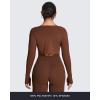 image:imageAoxjox Womens Athlenza Ruffle Wrap Tie Front Tops Long Sleeve Shrug Crop Top Ballet Yoga Workout CardiganBrown