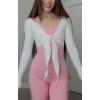 image:imageAoxjox Womens Athlenza Ruffle Wrap Tie Front Tops Long Sleeve Shrug Crop Top Ballet Yoga Workout CardiganWhite