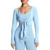 image:imageAoxjox Womens Athlenza Ruffle Wrap Tie Front Tops Long Sleeve Shrug Crop Top Ballet Yoga Workout CardiganPowder Blue