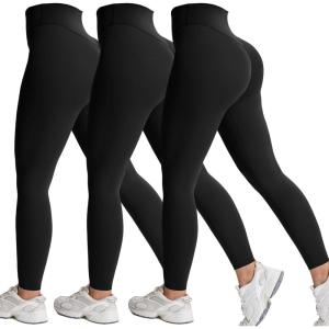 image:imageAoxjox High Waisted Workout Leggings for Women Tummy Control Buttery Soft Yoga Metamorph Deep V Pants 26Black 3 Pieces Pack