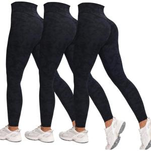 image:imageAoxjox High Waisted Workout Leggings for Women Tummy Control Buttery Soft Yoga Metamorph Deep V Pants 26Cloud Black 3 Pieces Pack
