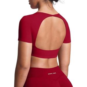 image:imageAoxjox Short Sleeve Crop Tops for Women Clarissa Hollow Back Workout Cropped T Shirt TopA Rumba Red