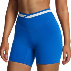 image:imageAoxjox Velma Workout Biker Shorts for Women Color Block CrossWaist High Waisted Exercise Gym Running Yoga Short 6Directoire BlueWhite