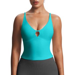 image:imageAoxjox Womens Workout Sleeveless Sculpt Strap Longline Tank Fitness Training Gym Yoga Crop TanksLagoon Teal