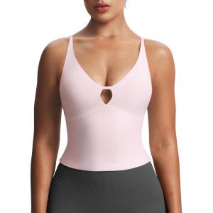 image:imageAoxjox Womens Workout Sleeveless Sculpt Strap Longline Tank Fitness Training Gym Yoga Crop TanksSoft Blush