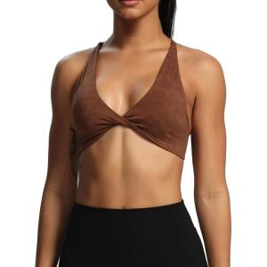 image:imageAoxjox Womens Workout Sports Bras Fitness Metamorph Sienna Twist Bra Yoga Crop TankCloud Brown