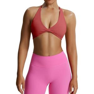image:imageAoxjox Womens Workout Sports Bras Fitness Metamorph Sienna Twist Bra Yoga Crop TankRust Red